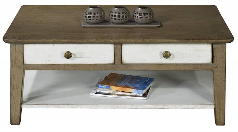 Table basse double plateau 2 tiroirs en chêne massif