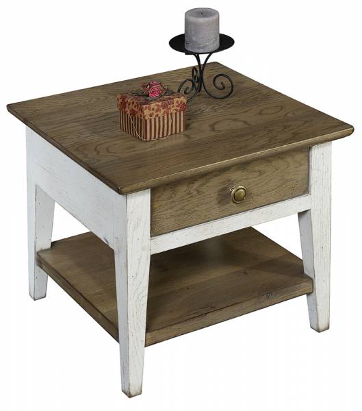 Bout de canapé double plateau 1 tiroir en chêne massif