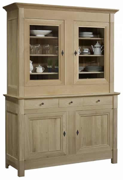 Bahut vaisselier 2 portes vitrées chêne massif chêne clair